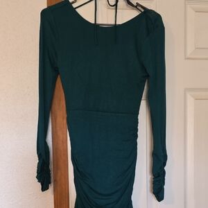 Fiesta Teal Long Sleeve Ruched Bodycon Dress